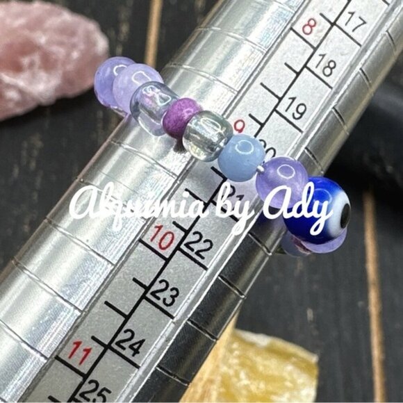 aquamarine and amethyst evils eye beaded ring - Picture 2 of 2